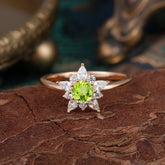 Natural Peridot Engagement Ring | Floral Peridot Cluster Setting